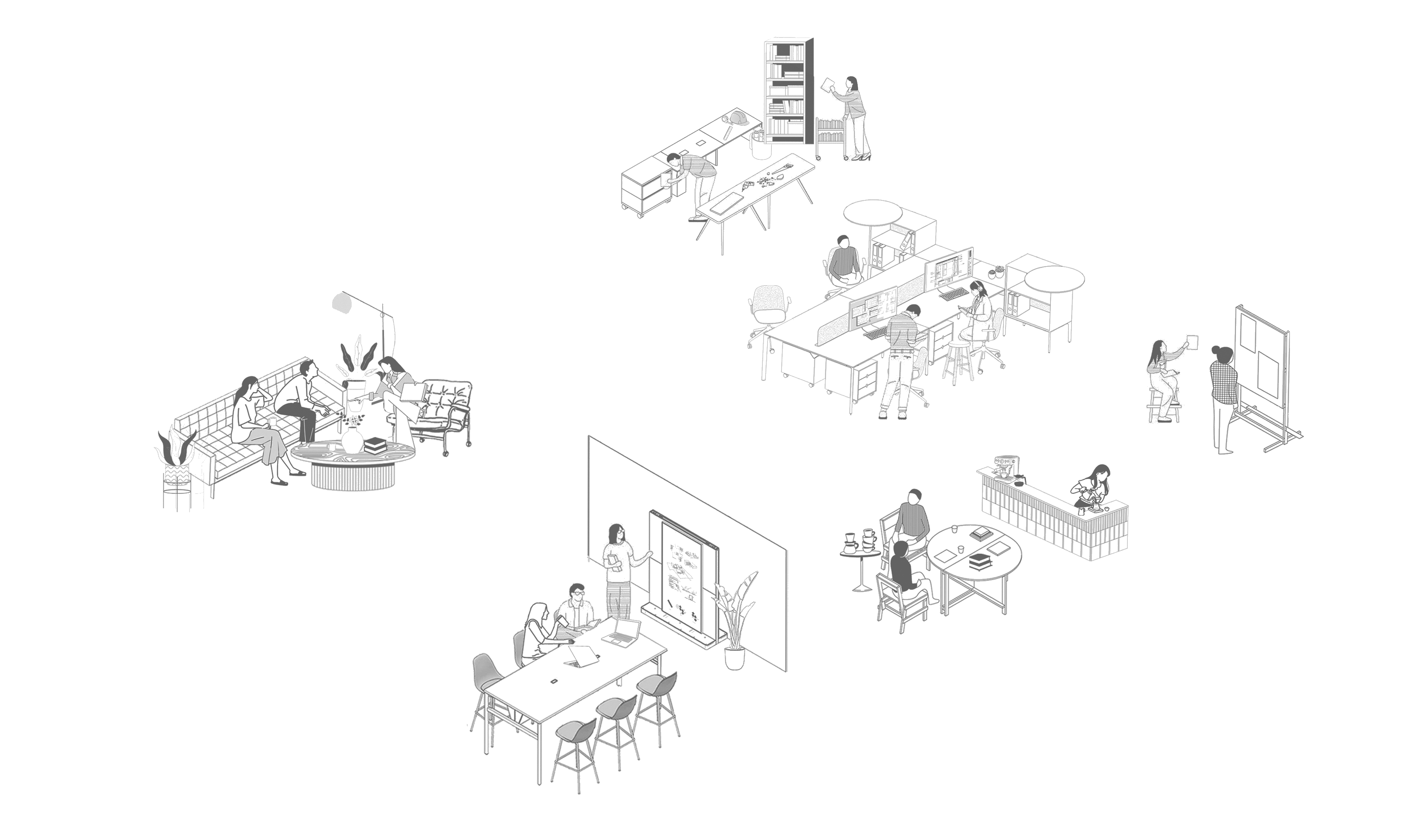 Black and white sketch of the T Forms studio
